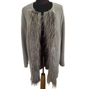 Ruby Road, Gray Metallic Open Front Faux Animal Fur Long Sleeve Cardigan, Sz 1X